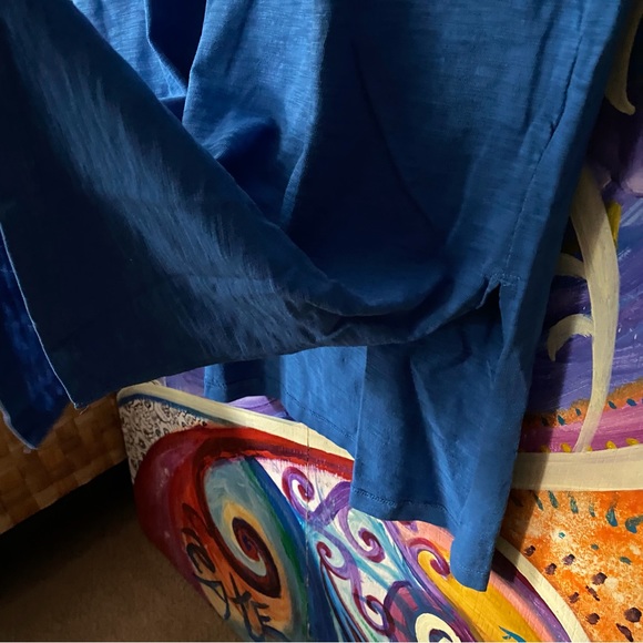 Woman’s Beautiful Blue V Neck Short Sleeve Long Tee Shirt Dress NWT - Picture 9 of 13